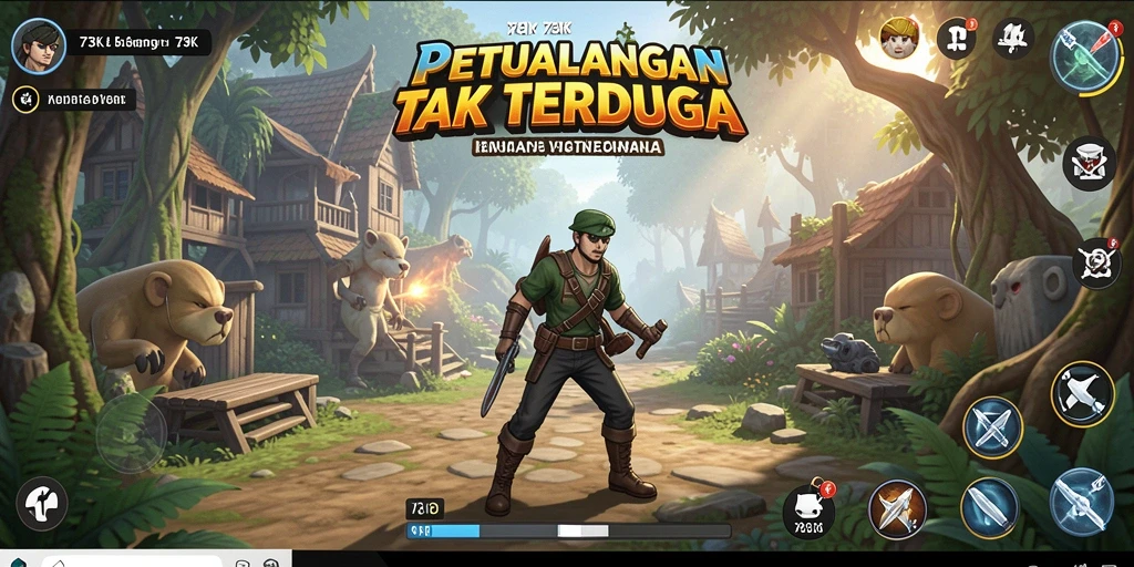 Tampilan gameplay petualangan yang penuh aksi dan tantangan.