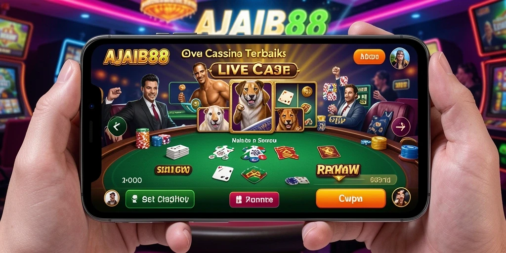 Tangkapan layar menarik dari gameplay Live Casino di AJAIB88 yang menampilkan dealer cantik dan meja permainan.