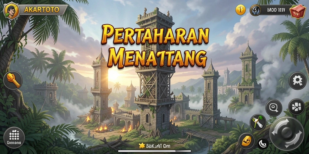 Tampilkan gameplay mendebarkan AKARTOTO dalam pertarungan Tower Defense.