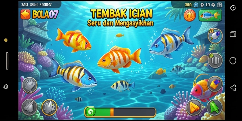 Screenshot gameplay BOLA07 menampilkan aksi seru menembak ikan.