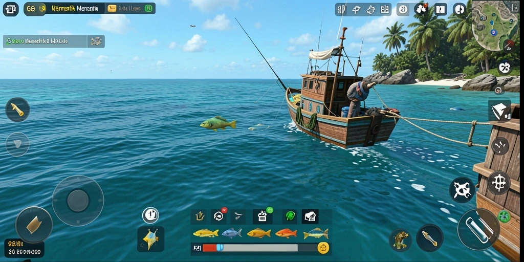 Tangkapan layar menampilkan gameplay memancing yang seru dan realistis.