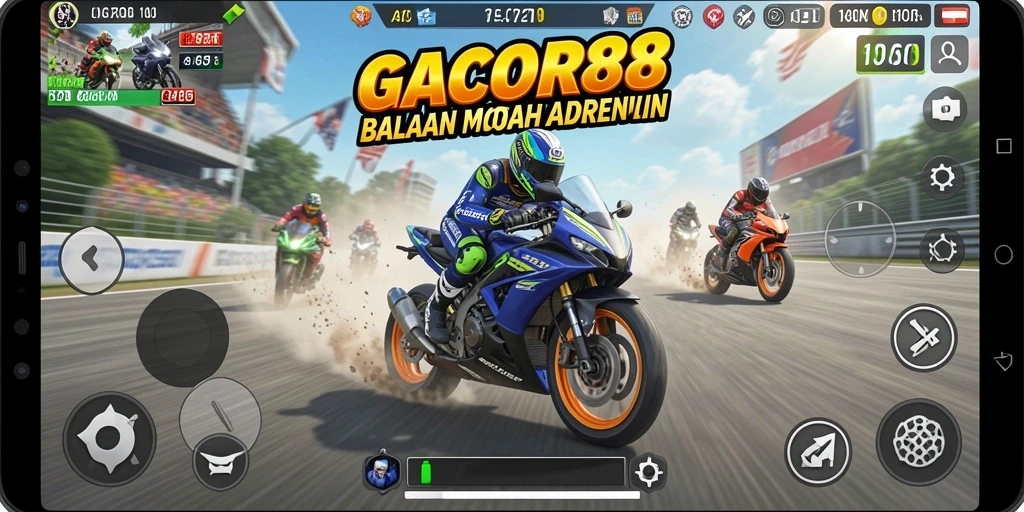 Tampilan gameplay balapan motor yang seru dan mengesankan.