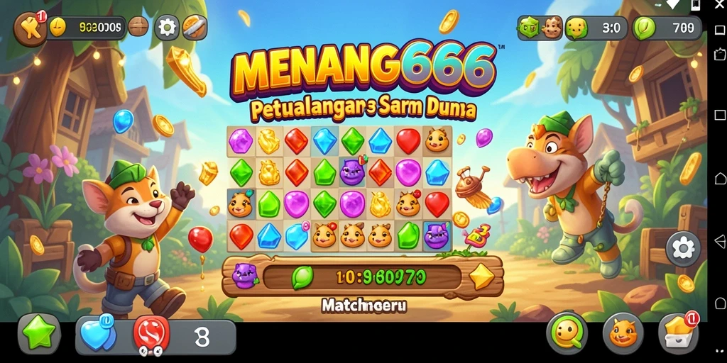 Screenshot dari gameplay seru MENANG666 dengan grafis match-3 yang menawan.